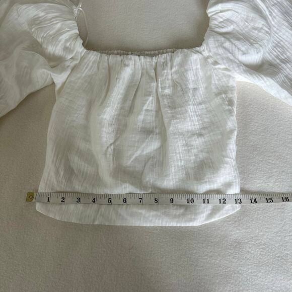 ASTR The Label White Smocked Square Neck Puff Sleeves Cropped Blouse Size XS NWT - Picture 6 of 10